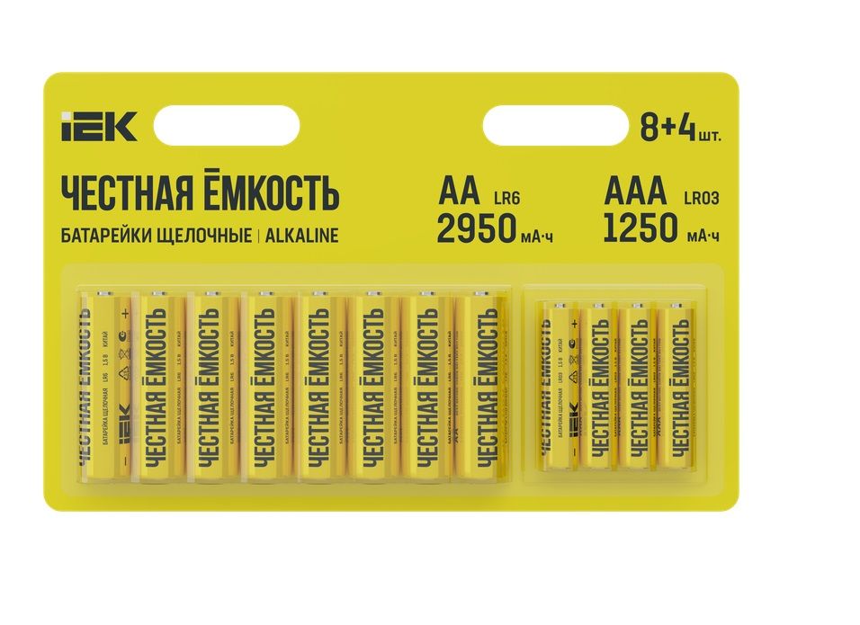 IEK Батарейка AA, AAA, L (щелочной) тип, 2950 мА•ч, 1,5 В, 12 шт