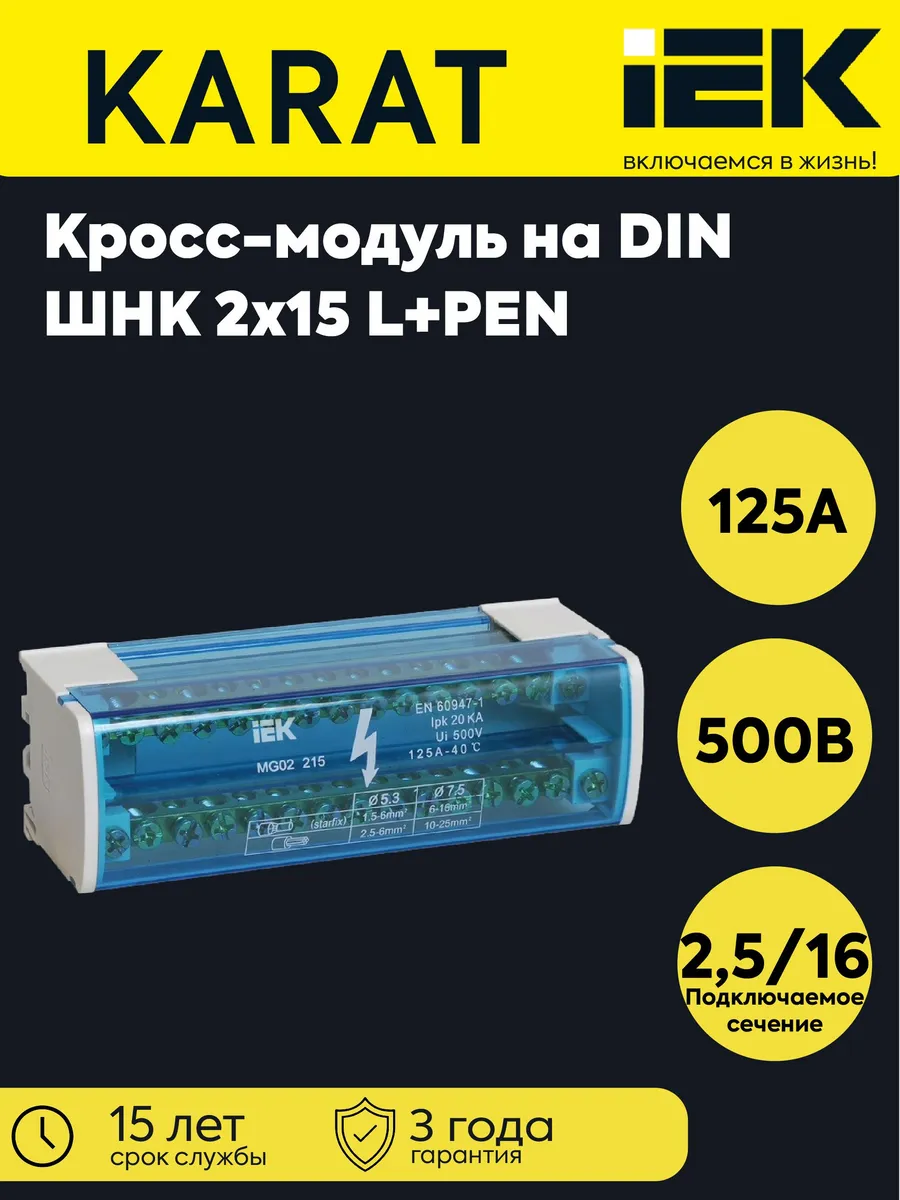 Шина на DIN-рейку ШНК 2х15 L+PEN