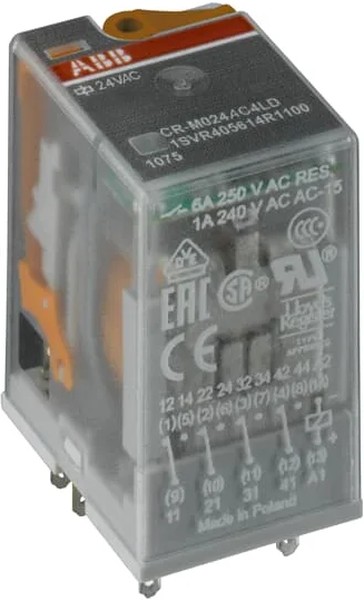 Реле CR-M230AC4L 230B AC 4ПК (6A) со светодиодом АВВ 1SVR405613R3100