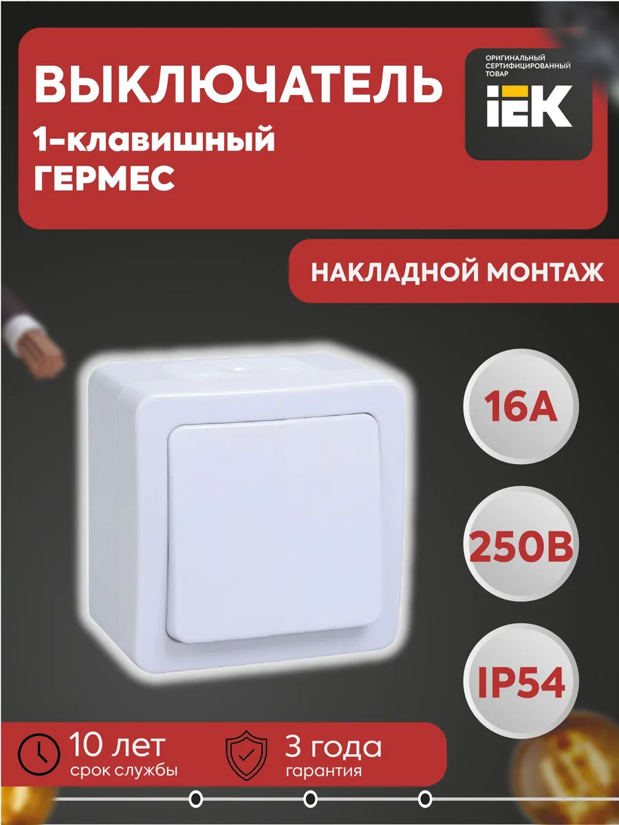 Выключатель 1-кл. ОП Гермес Plus 10А IP54 бел.