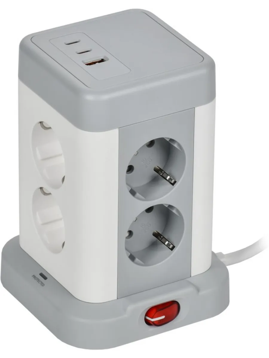 Удлинитель 8х1.5м 16А IP20 20Вт USB A+C серый DOMINIC