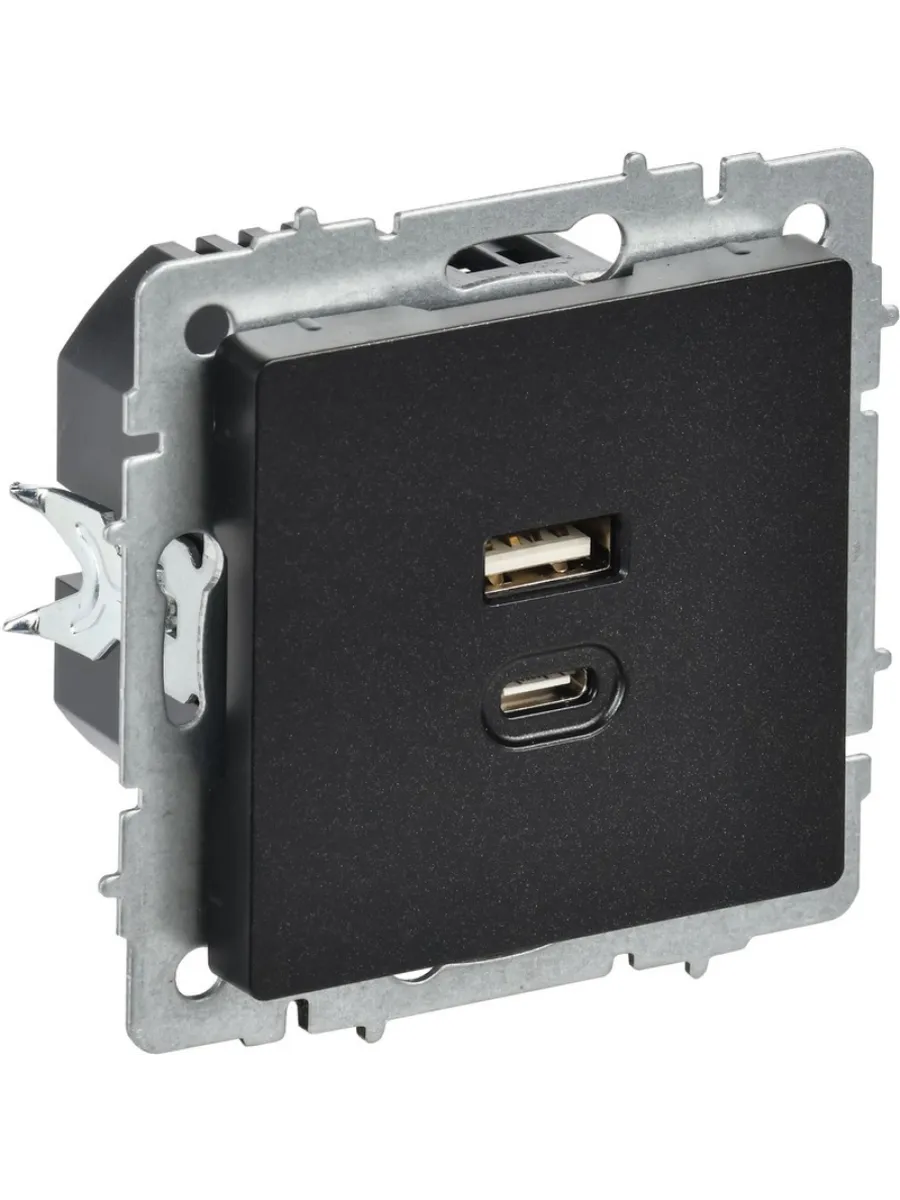 Розетка USB A+C 45Вт зарядка черная BRITE IEK BR-U22-045-K02