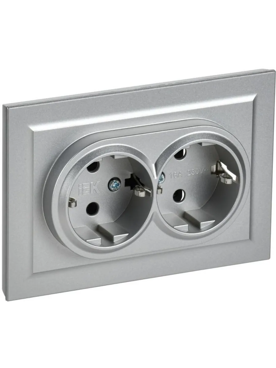 Розетка 2-гнезд. 16А с заземл. Brite алюм. BR-R21-16-K47-F