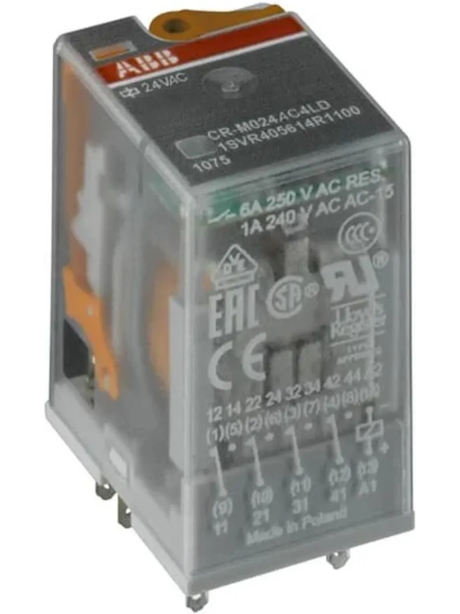 Реле CR-M230AC4L 230В AC 4ПК (6A) LED ABB 1SVR405613R3100