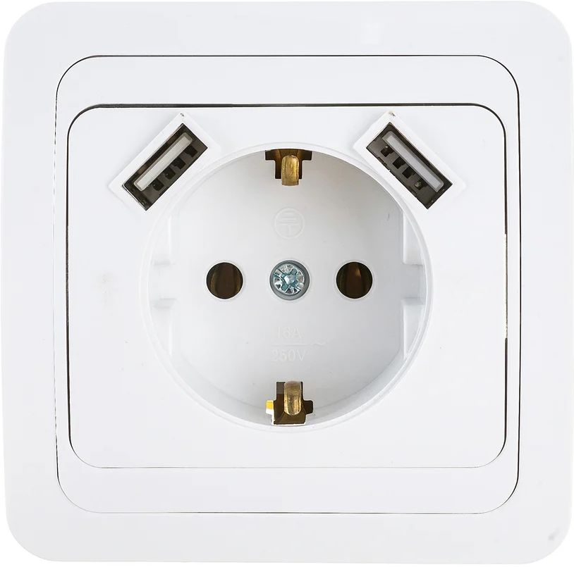 Розетка одинарная с заземлением CLASSICO с двумя USB белая 2047 IN HOME