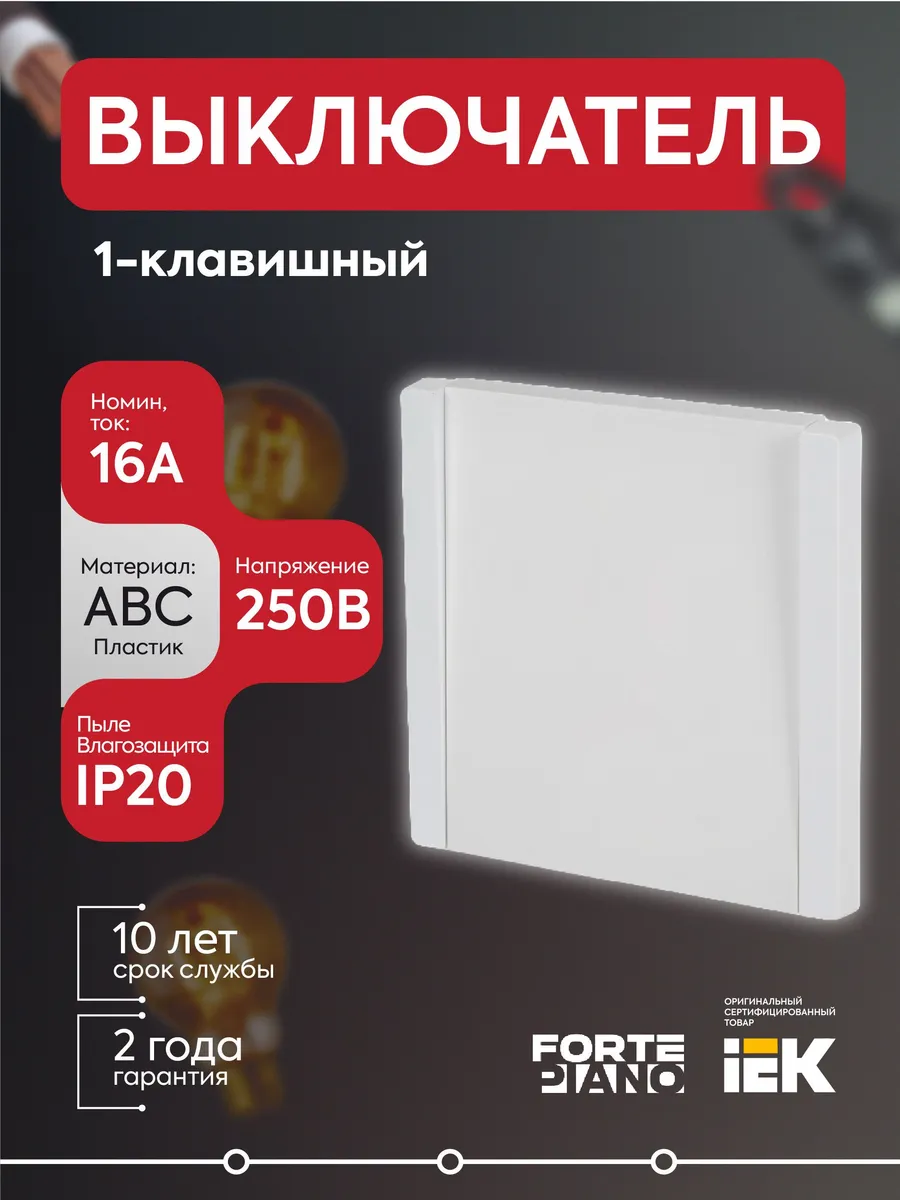 Выключатель 1кл FORTEPIANO 10A FP201 бел