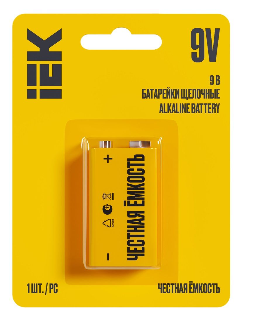 IEK Батарейка Крона (6LR61, 1604A), L (щелочной) тип, 550 мА•ч, 9 В, 1 шт