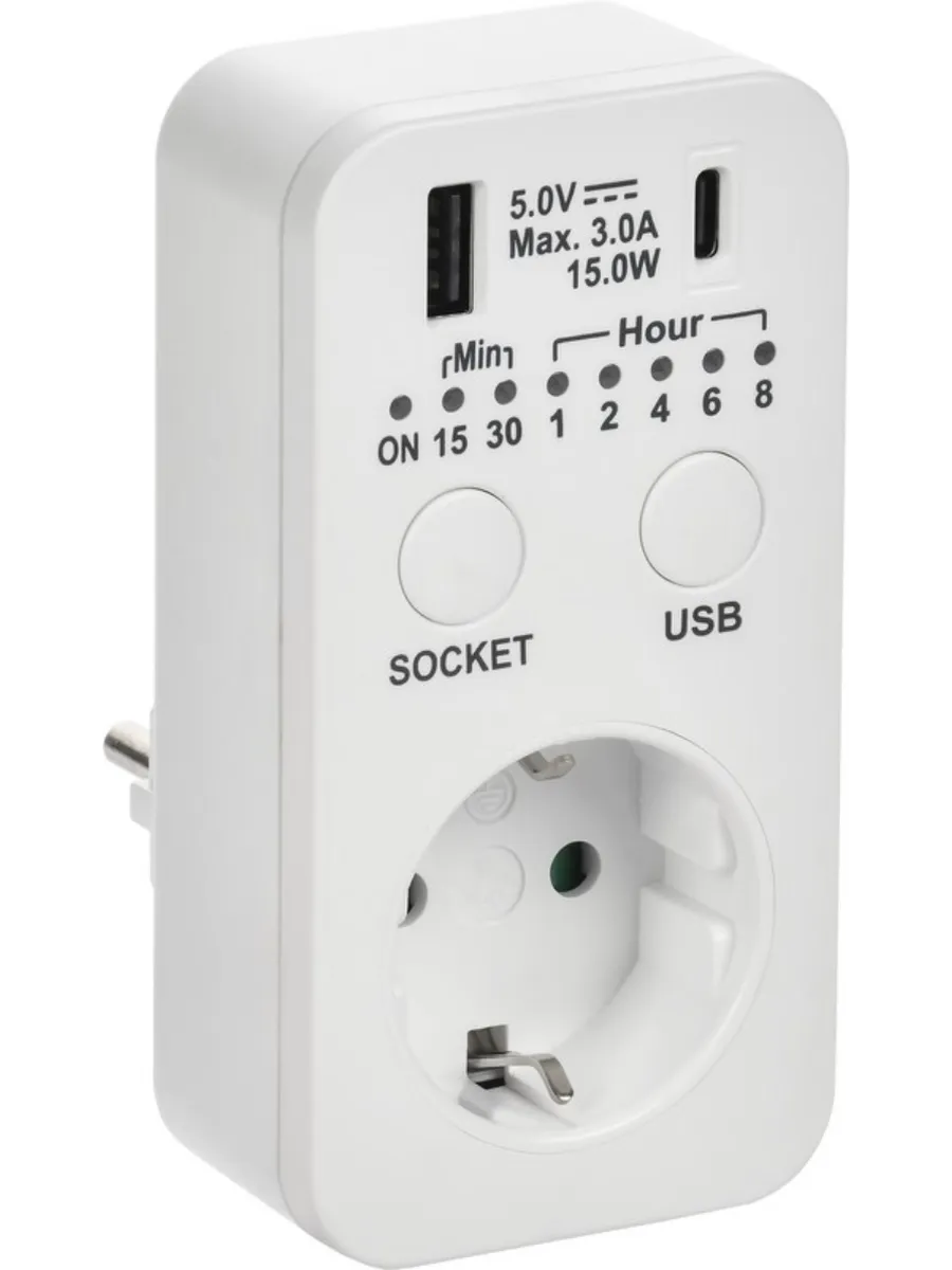 Розетка-таймер РТЭ-4 16А USB 0.4-8ч ERT12-1-16-O-15-2-20-K01