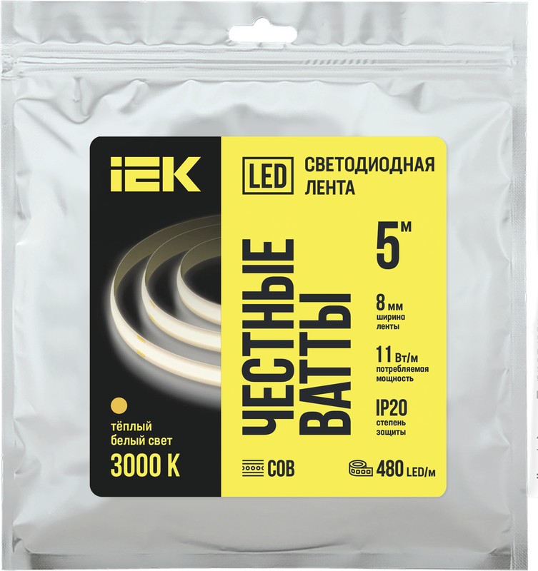 IEK Светодиодная лента 11 Вт, IP20, Теплый белый, 1 шт