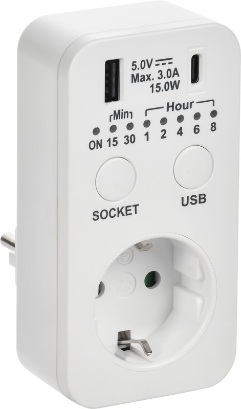 Розетка-таймер электронный РТЭ-4 16А IP20 с USB 15мин 8ч бел. IEK