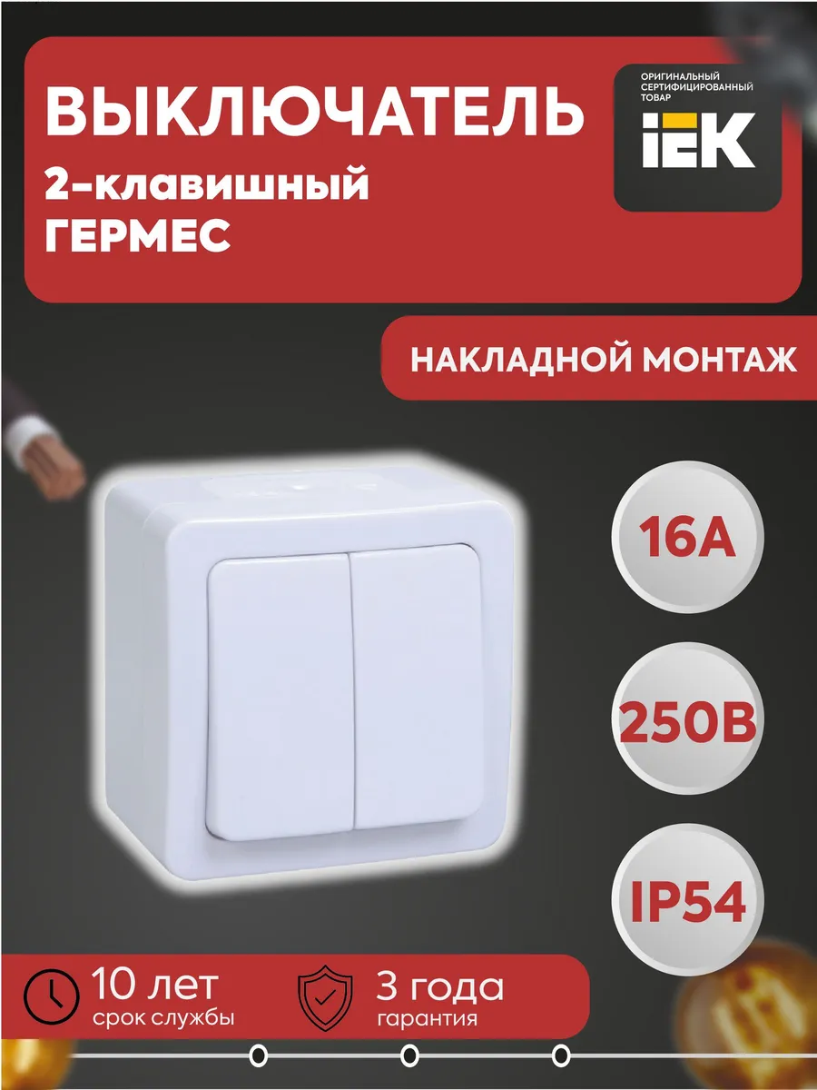 Выкл. 2-кл. ОП Гермес Plus 10А IP54 ВС20-2-0-ГПБ бел.