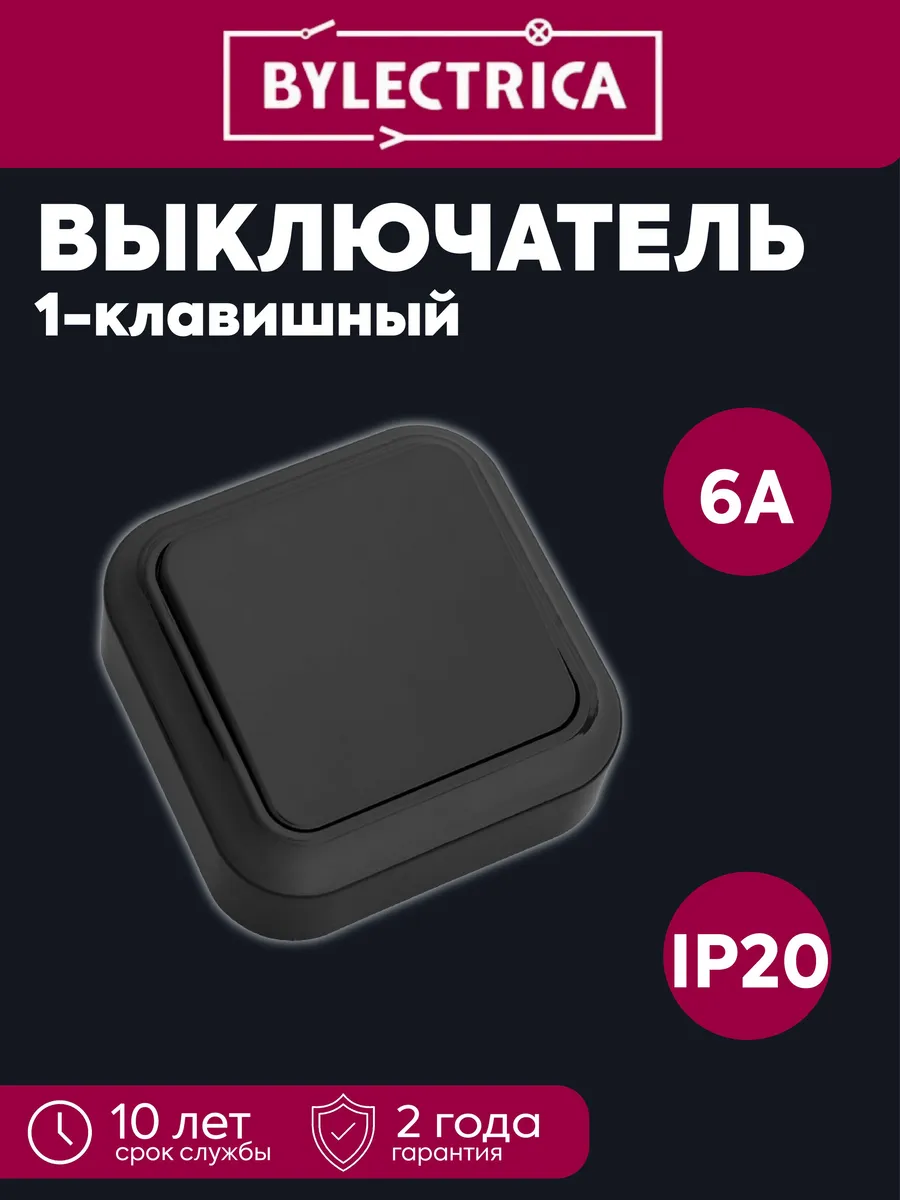 Выключатель 1-кл. ОП IP20 черн. глянц. Пралеска