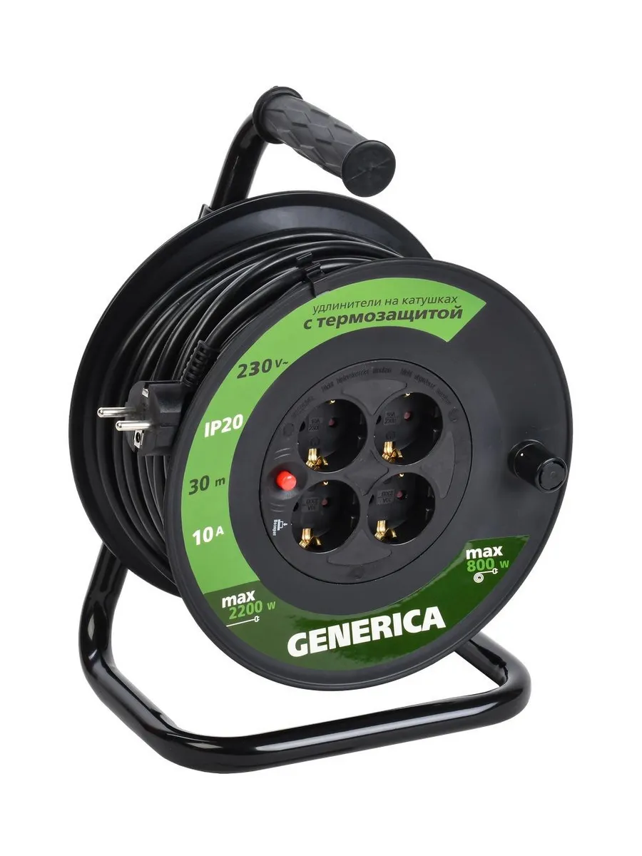 Удлинитель на катушке 4х30м 10А IP20 УК30 2P+PE GENERICA